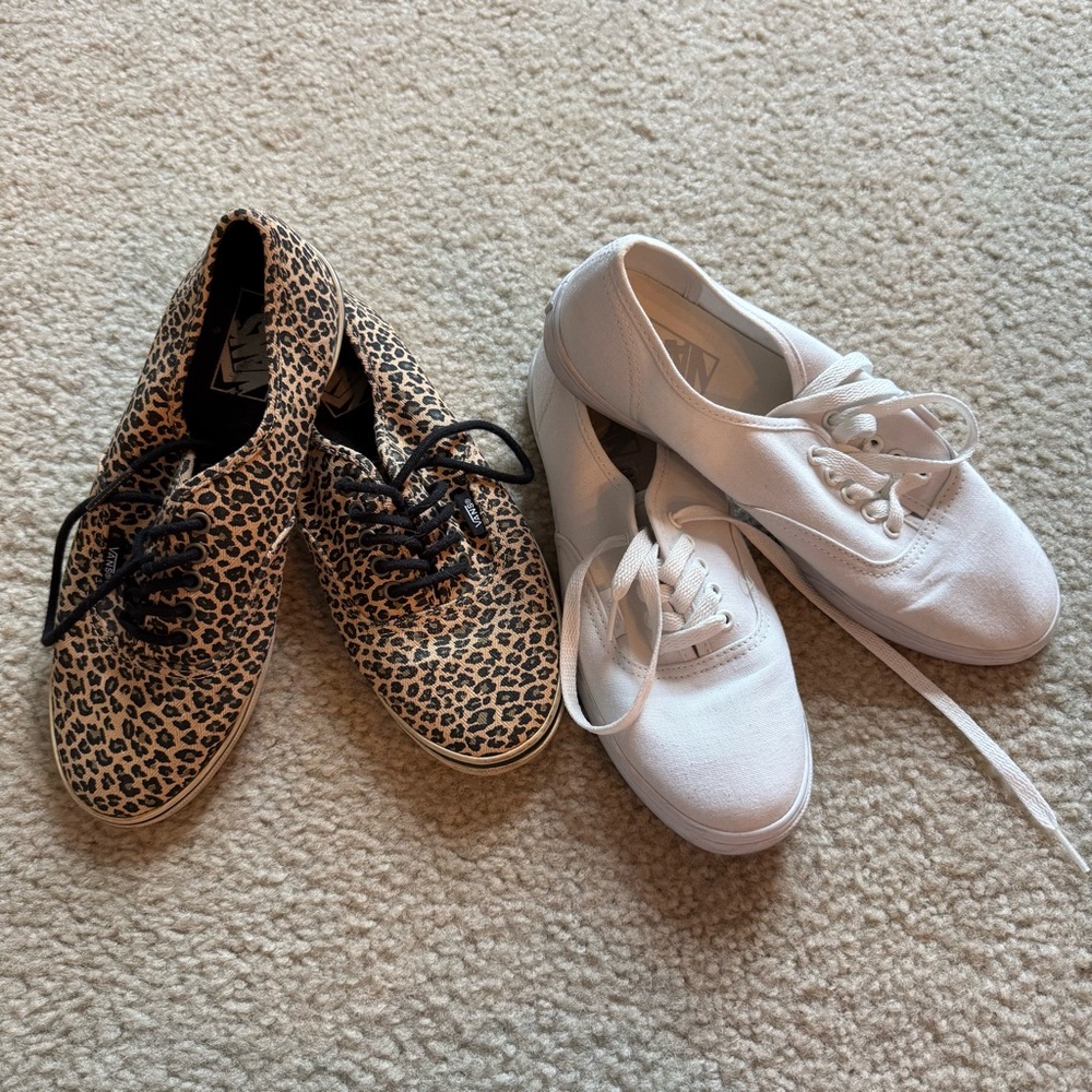 2 Pairs Vans Lo Pro Leopard and White Canvas